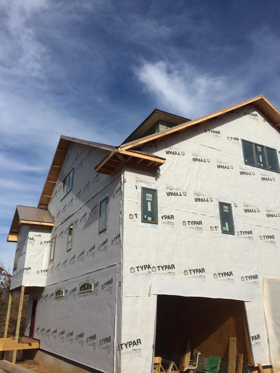Stick built house wrapped in Typar with new roof framing and dormers in Sausalito